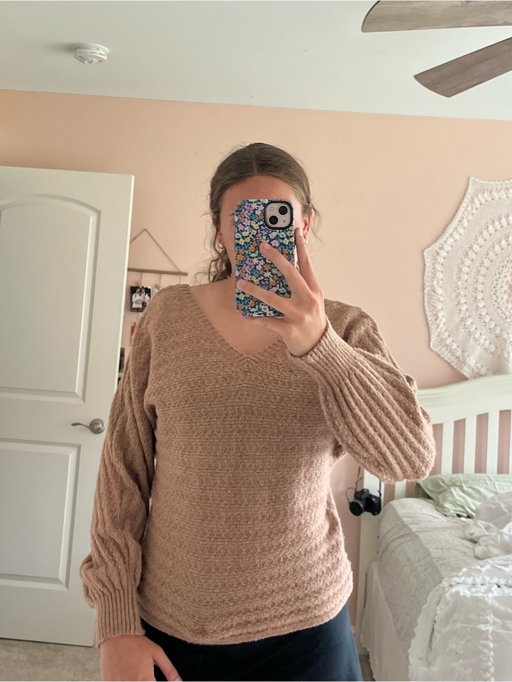 Francesca's Collections Dusty Taupe V-Neck Knit Sweater
